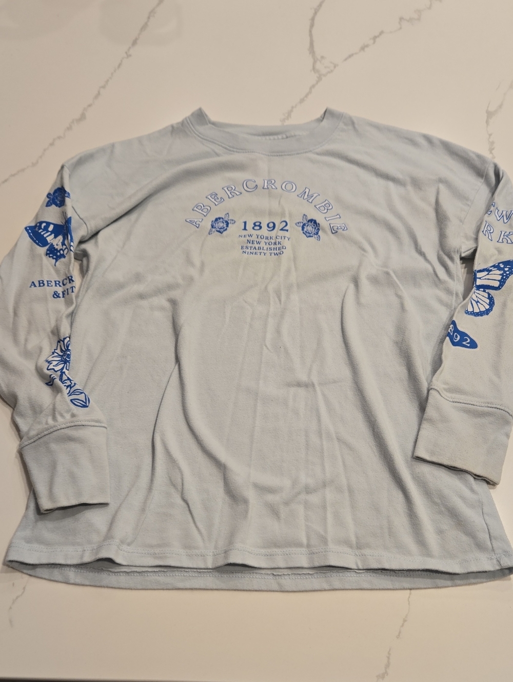Abercrombie Kids Light Blue Long-Sleeve Tee with Blue Sleeve Graphics